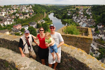 James, Tricia, Hans and Alana Rosenwinkel atop one of the castle towers