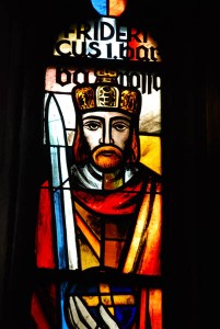 Frederic I memorialized in stained glass in the ancient church
