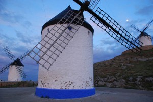 Three of the twelve windmills above Consuegra