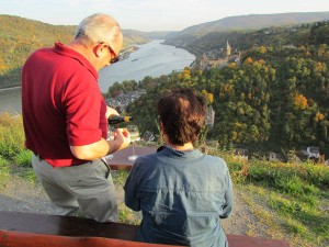 Pouring a chilled bottle of Mosel Riesling at a secret spot above Bacharach