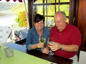 Enjoying a glass of Mosel Riesling before lunch