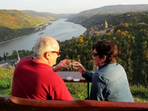 Having a glass of Riesling above the village of Bacharach
