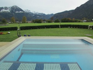 A pool heated to about 92 degrees makes a soak pleasant with the view