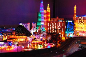 Las Vegas at Miniatur Wunderland, Hamburg. The lights are shining brightly now, but may dim when one sees the huge press of people who crowd the claustrophobic space. 