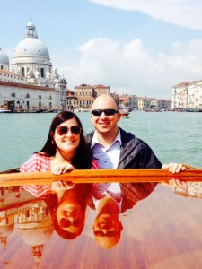 Dan and Amanda enjoy a private water taxi ride to a glass factory on the island of Murano near Venice. 