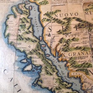Views of California as an island and the eastern coastline of the future United States on the Coronelli globe